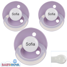 Pakke med 3 stk. Baby Nova sutter med navn (Lilla) Runde Silikone One-Size