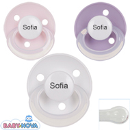 Pakke med 3 stk. Baby Nova sutter med navn (Lyser�d, Lilla og Hvid) Runde Silikone One-Size