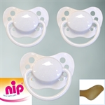 Pakke med 3 stk. Nip sutter med navn (Hvid) Anatomiske Latex str. 0-6 md.