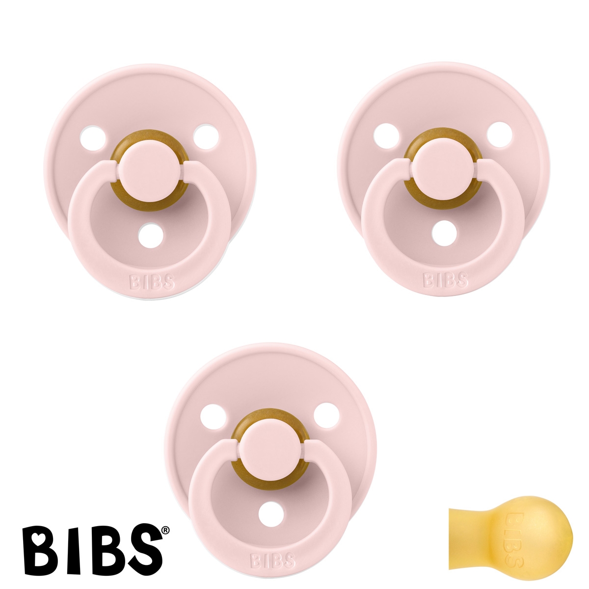 BIBS Colour Sutter med navn str1, 3 Blossom, Runde latex, Pakke med 3 sutter