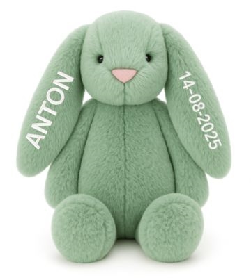 Kanin Bamse med navn, Tinka Baby, Grøn, 2 ører