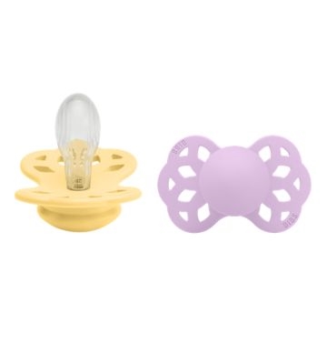 BIBS Infinity, Sutter (Str. 1 / 0-6 mdr.) – 2-pak, Pale Butter / Violet Sky (Symmetrisk silikone)