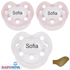 Baby Nova sutter-med-navn (2 Lyserøde  + 1 Hvid) Anatomisk Latex Str. 0-6 md. Pakke med 3 stk. sutter