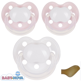 Baby Nova sutter-med-navn (2 Lyserøde  + 1 Hvid) Anatomisk Latex Str. 0-6 md. Pakke med 3 stk. sutter