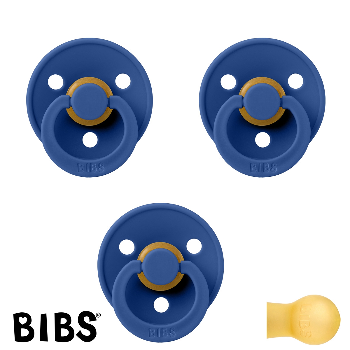 BIBS Colour Sutter med navn str2, 3 Cornflower, Runde latex, Pakke med 3 sutter