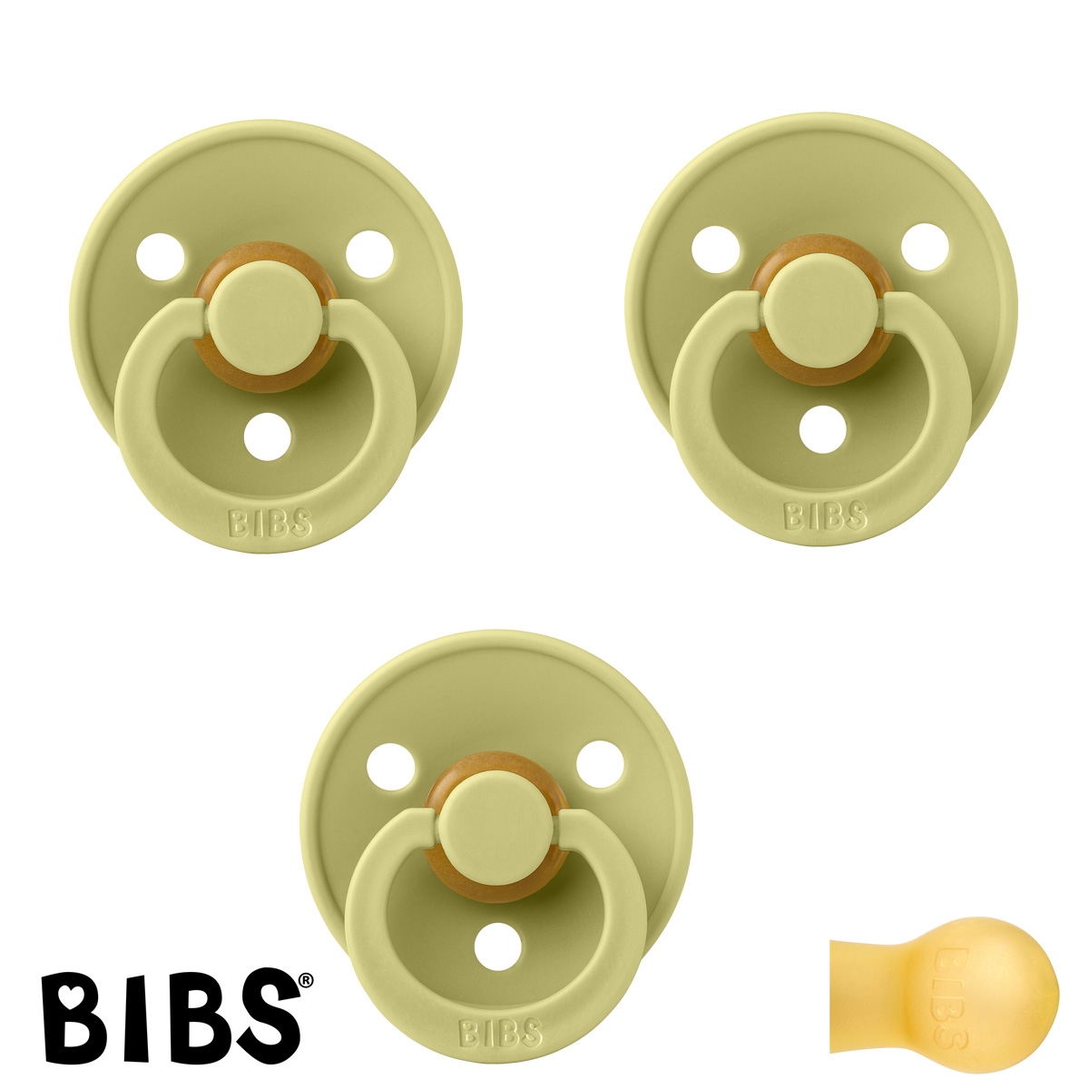 BIBS Colour Sutter med navn str2, 3 Meadow, Runde latex, Pakke med 3 sutter