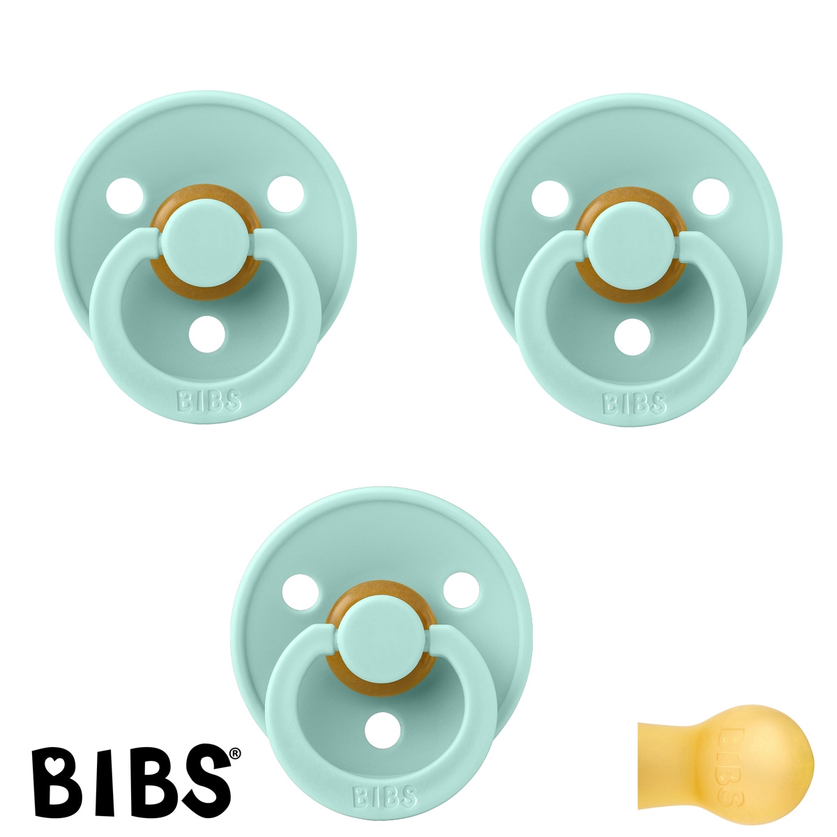 BIBS Colour Sutter med navn str2, 3 Mint, Runde latex, Pakke med 3 sutter