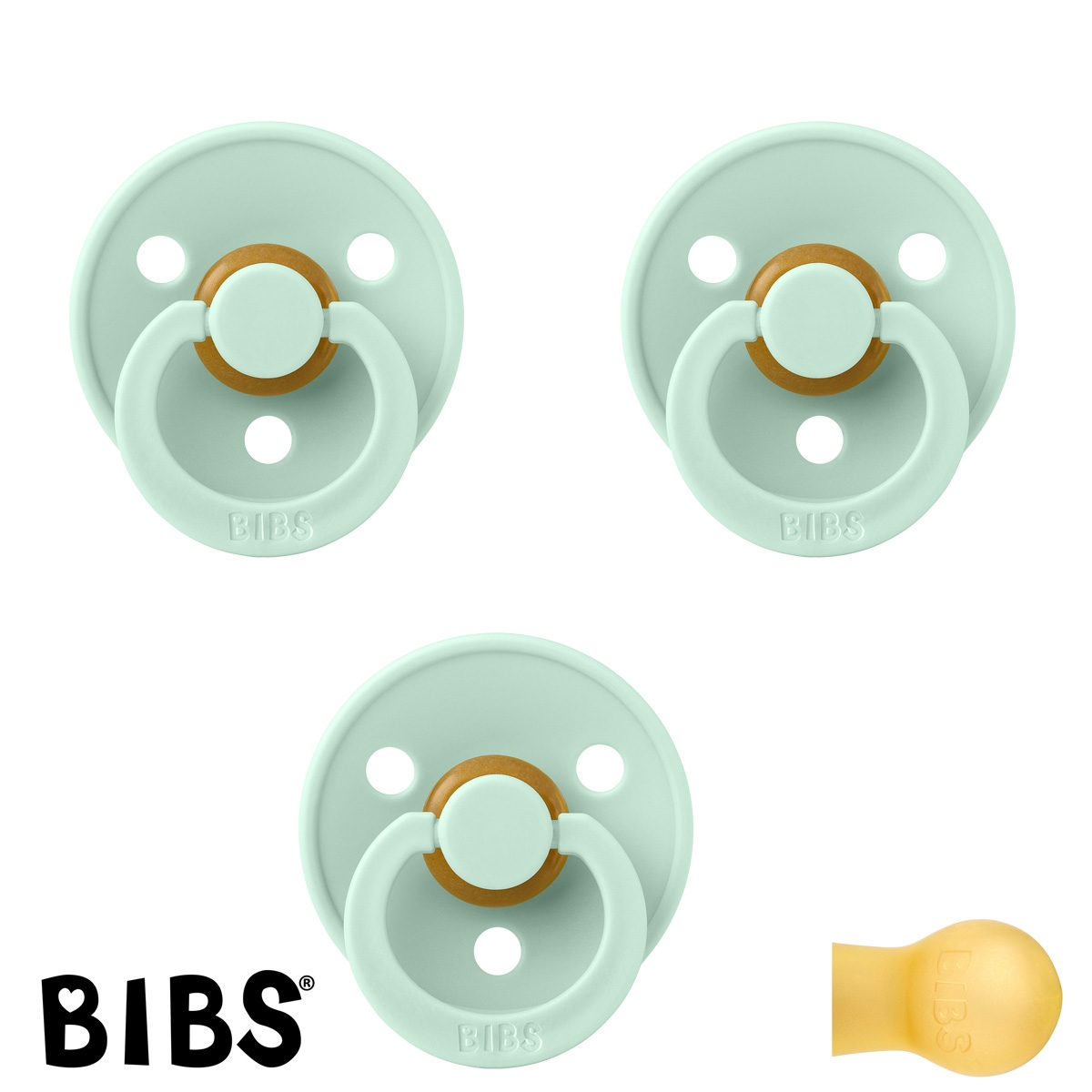 BIBS Colour Sutter med navn str2, 3 Nordic Mint, Runde latex, Pakke med 3 sutter