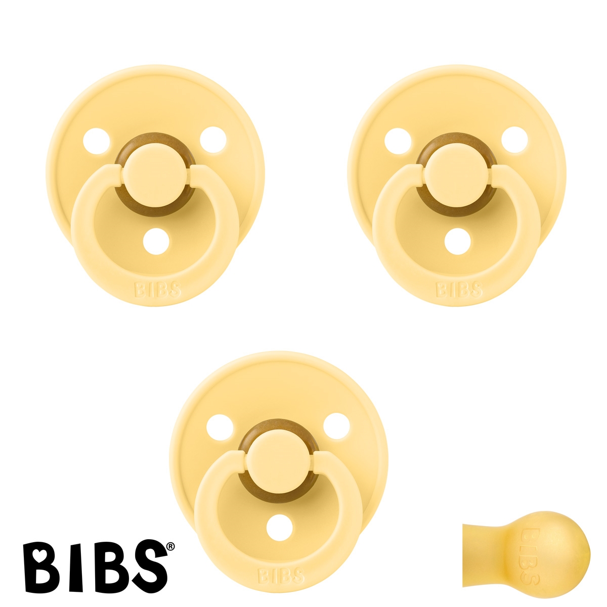BIBS Colour Sutter med navn str2, 3 Pale Butter, Runde latex, Pakke med 3 sutter