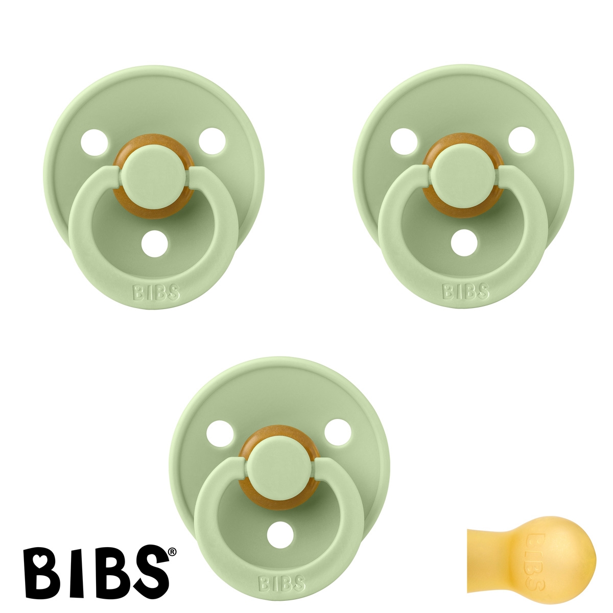 BIBS Colour Sutter med navn str2, 3 Pistachio, Runde latex, Pakke med 3 sutter