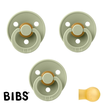 BIBS Colour, Sutter med navn (Str 2/ 6+ mdr.) - 3 pak, Sage (Rund Latex)