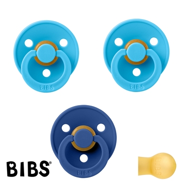 BIBS Colour Sutter med navn str2, 2 Breeze, 1 Cornflower, Runde latex, Pakke med 3 sutter