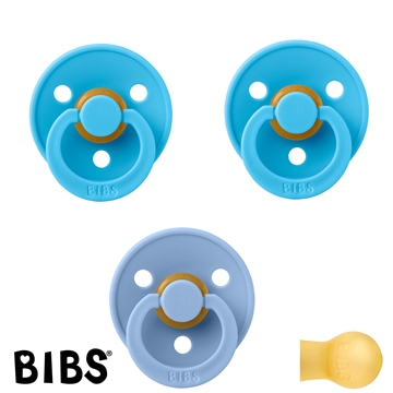 BIBS Colour Sutter med navn str2, 2 Breeze, 1 Sky Blue, Runde latex, Pakke med 3 sutter