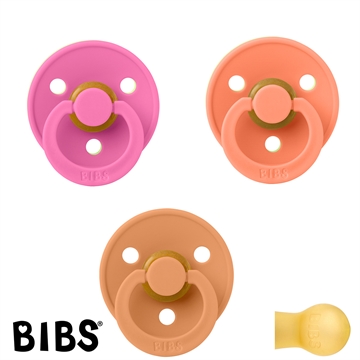 BIBS Colour Sutter med navn str2, 1 Bubblegum, 1 Papaya, 1 Pumpkin, Runde latex, Pakke med 3 sutter