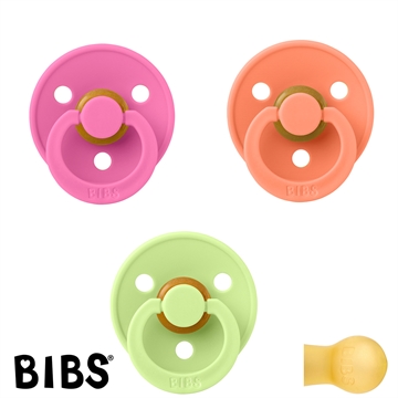 BIBS Colour Sutter med navn str2, 1 Bubblegum, 1 Papaya, 1 Matcha, Runde latex, Pakke med 3 sutter