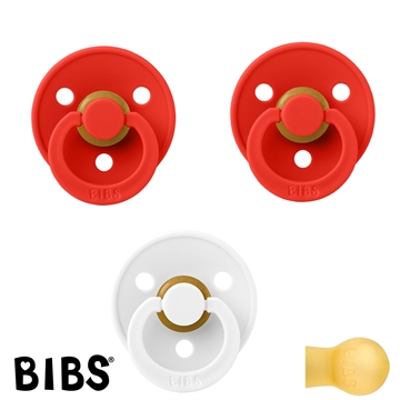 BIBS Colour Sutter med navn str2, 2 Candy Apple, 1 White, Runde latex, Pakke med 3 sutter