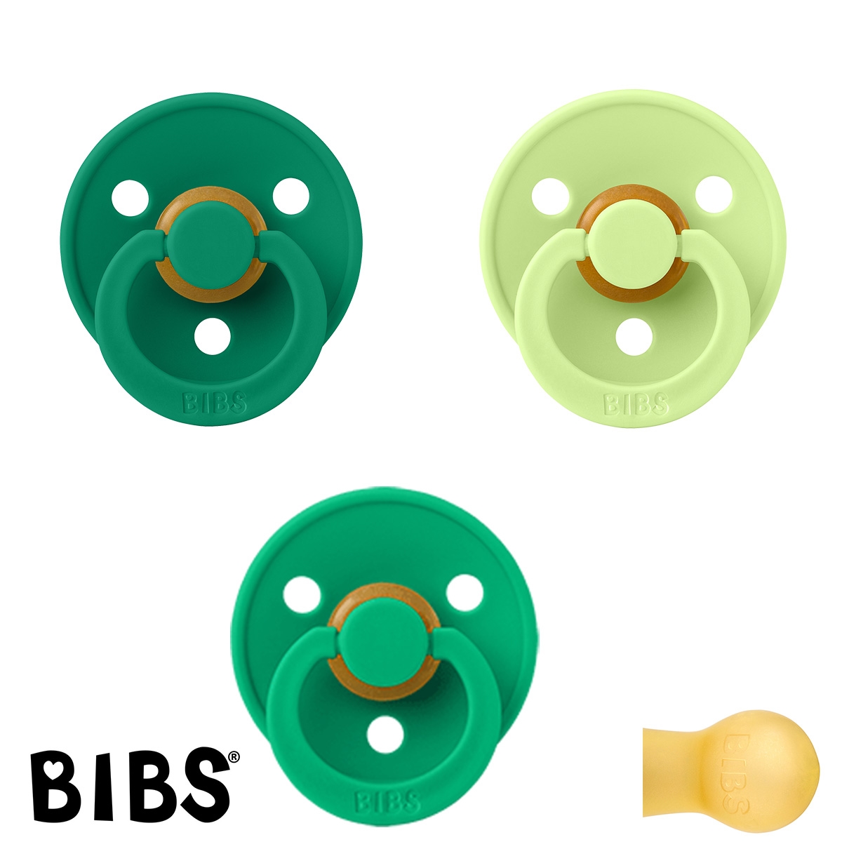 BIBS Colour, Sutter med navn (Str 2/ 6+ mdr.) - 3 pak, Evergreen, Cactus & Matcha (Rund Latex)