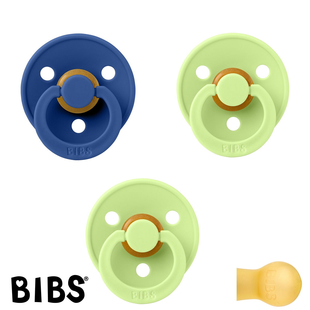 BIBS Colour, Sutter med navn (Str 1/ 0-6 mdr) - 3 pak, Cornflower & Matcha (Rund Latex)