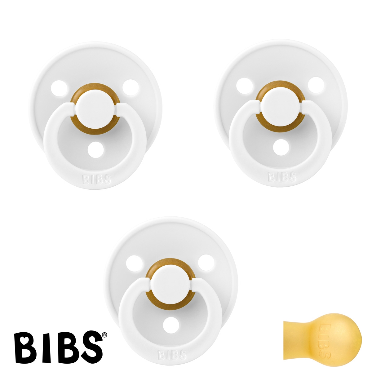 BIBS Colour Sutter med navn str2, 3 White, Runde latex, Pakke med 3 sutter