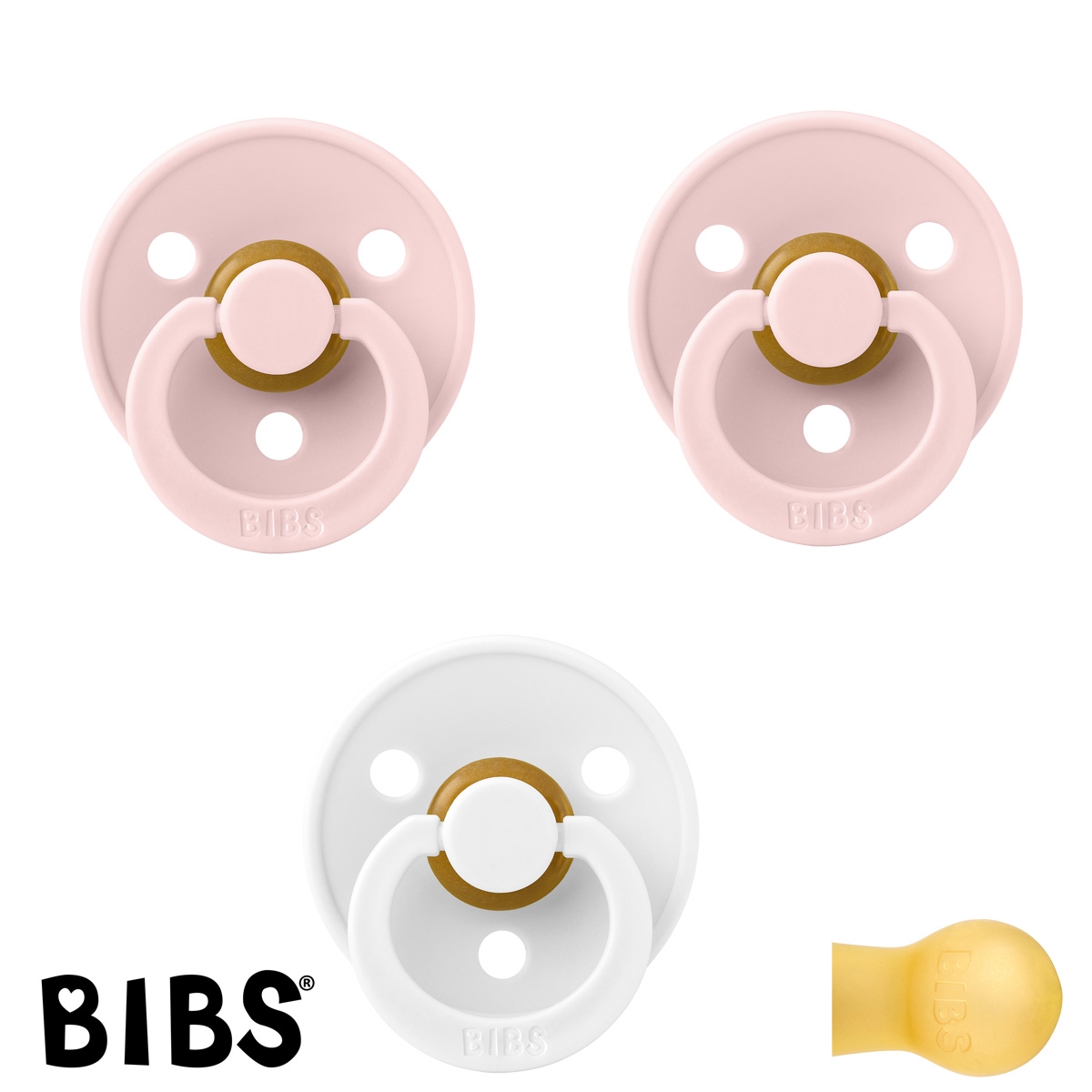 BIBS Colour, Sutter med navn (Str 1/ 0-6 mdr) - 3 pak, Blossom & white (Rund Latex)