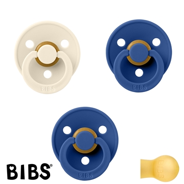 BIBS Colour Sutter med navn str1, 2 Cornflower, 1 Ivory, Runde latex, Pakke med 3 sutter