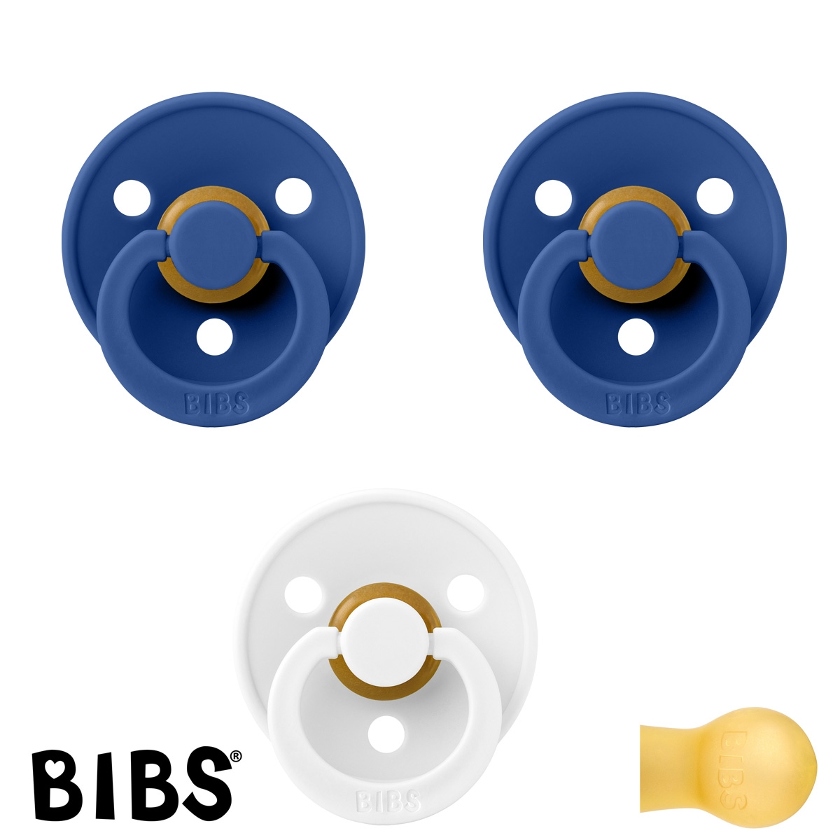 BIBS Colour, Sutter med navn (Str 1/ 0-6 mdr) - 3 pak, Cornflower & White (Rund Latex)