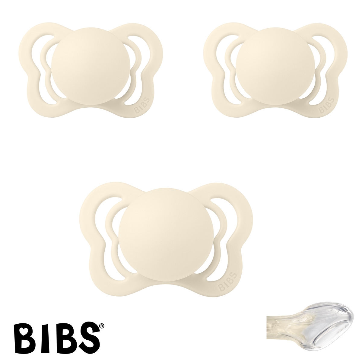 BIBS Couture Sutter med navn str1, Ivory, Anatomisk Silikone, Pakke med 3 sutter