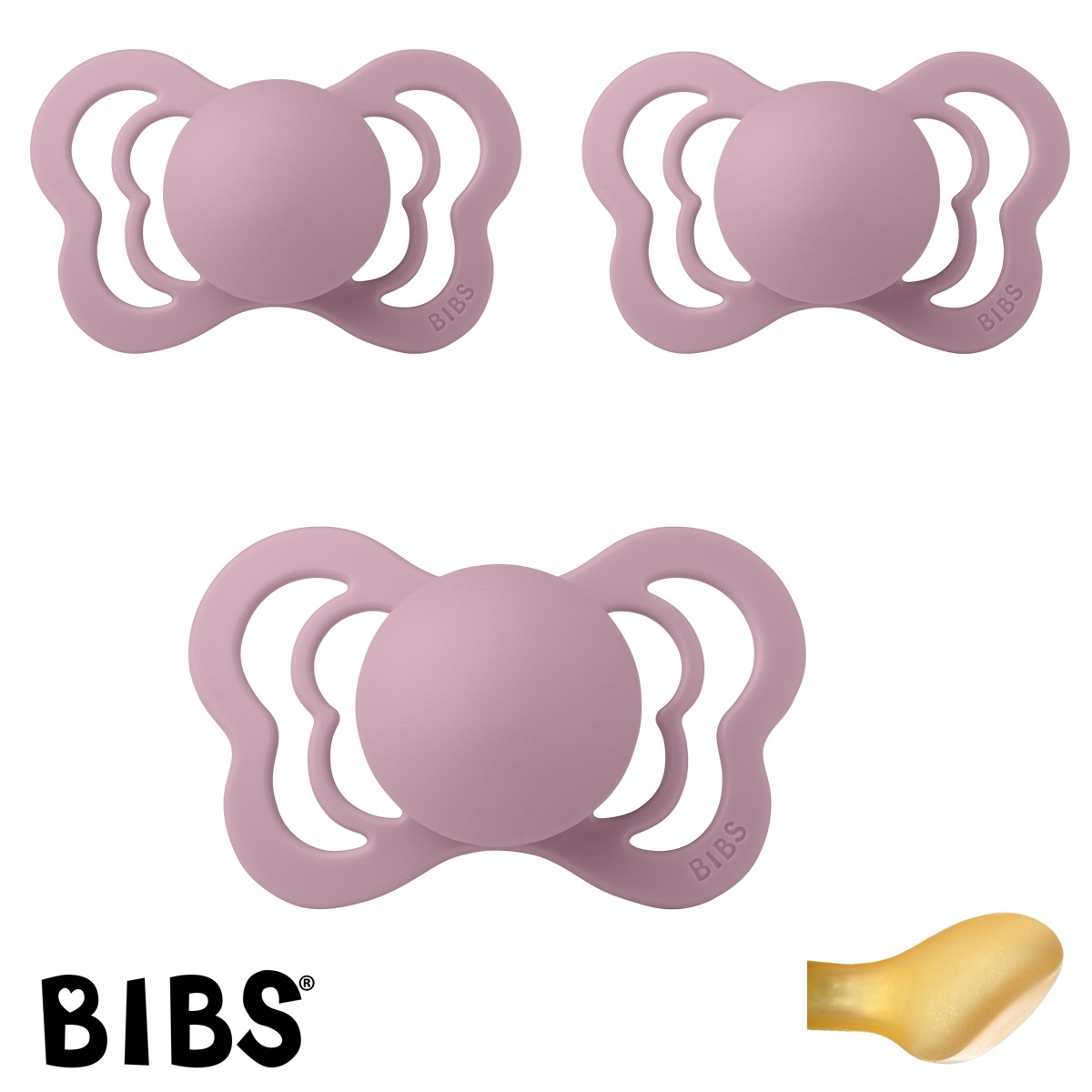 BIBS Couture Sutter med navn str2, Heather, Anatomisk Latex, Pakke med 3 sutter