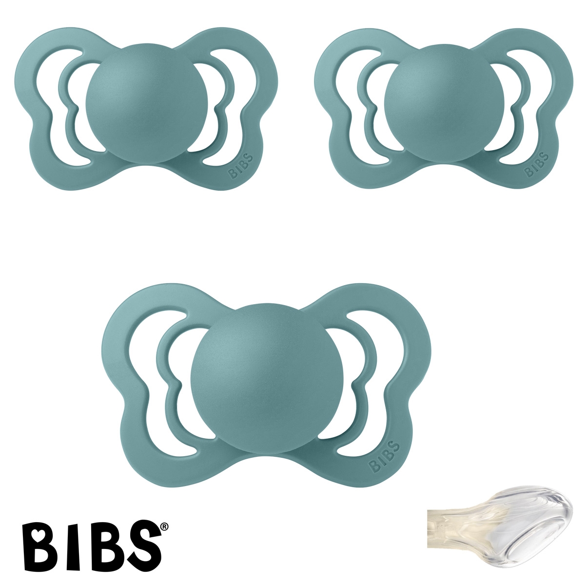 BIBS Couture Sutter med navn str2, Island Sea, Anatomisk Silikone, Pakke med 3 sutter