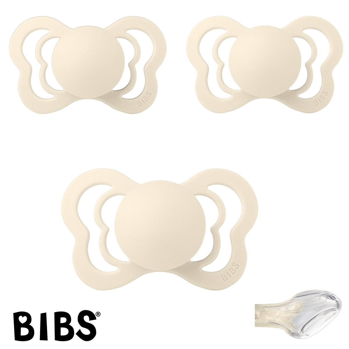 BIBS Couture Sutter med navn str2, Ivory, Anatomisk Silikone, Pakke med 3 sutter
