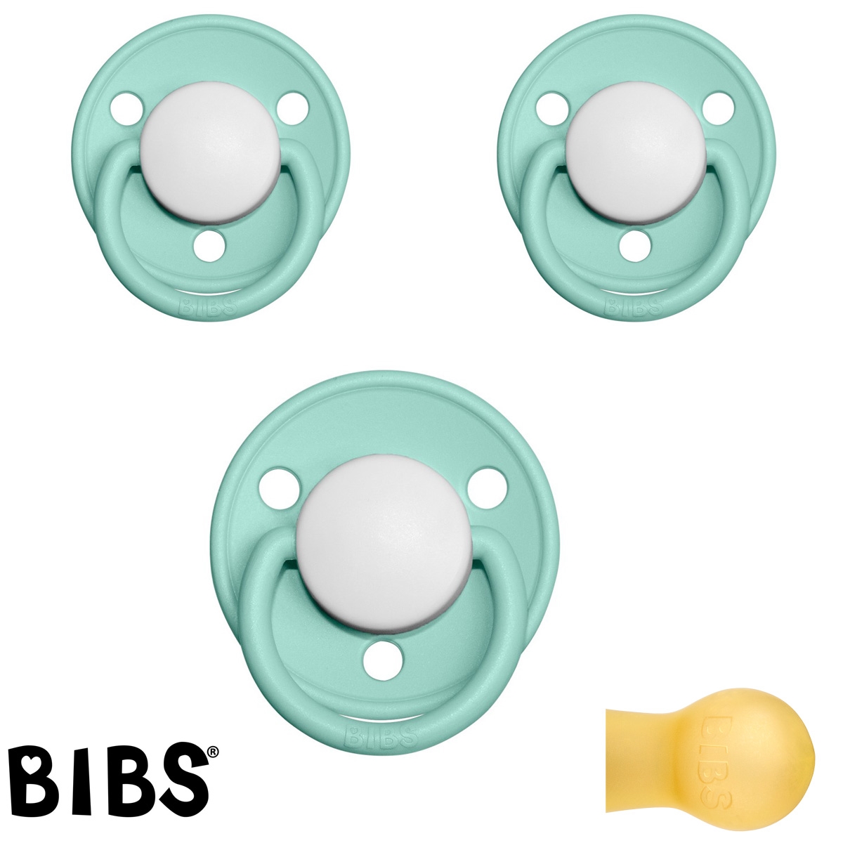 Bibs de Lux sutter med navn (Mint - HK) Runde Latex str.2, 3 pack