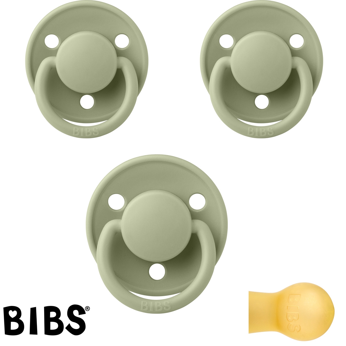 Bibs de Lux sutter med navn (Sage) Runde Latex str.2, 3 pack