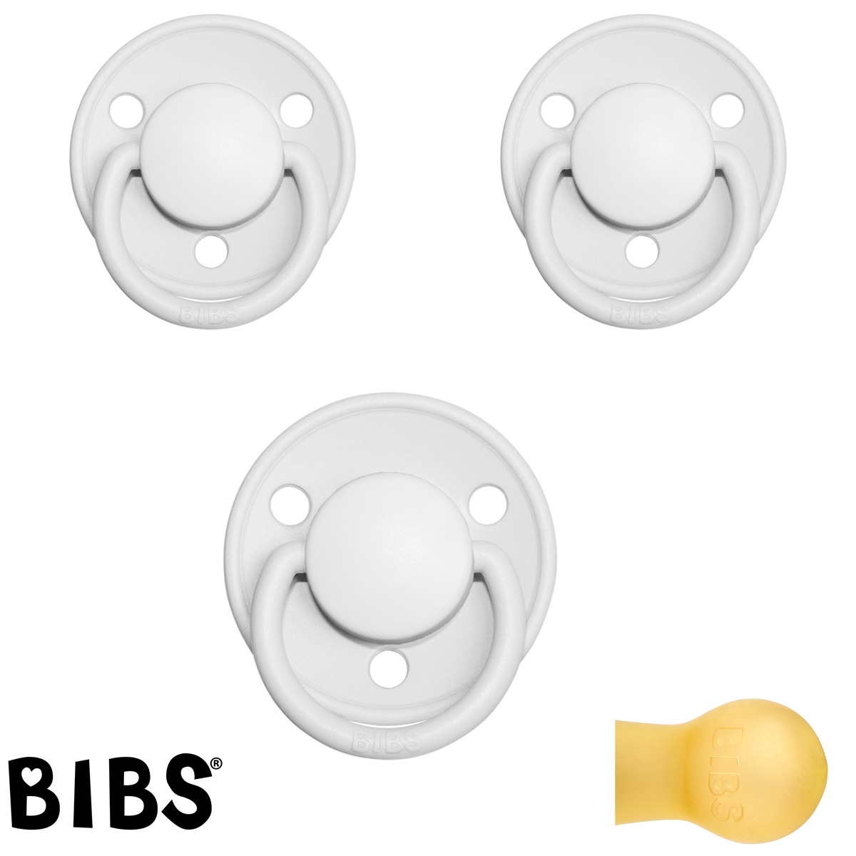 Bibs de Lux sutter med navn (White) Runde Latex str.2, 3 pack