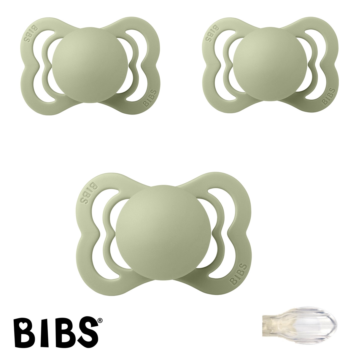 BIBS Supreme Sutter med navn, 3 Sage, Symmetrisk Silikone str.1 Pakke med 3 sutter