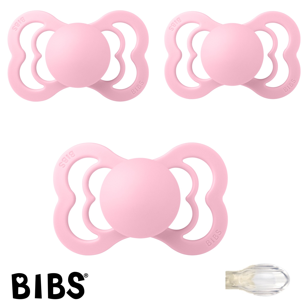 BIBS Supreme Sutter med navn str2, 3 Baby Pink, Symmetrisk Silikone, Pakke med 3 sutter