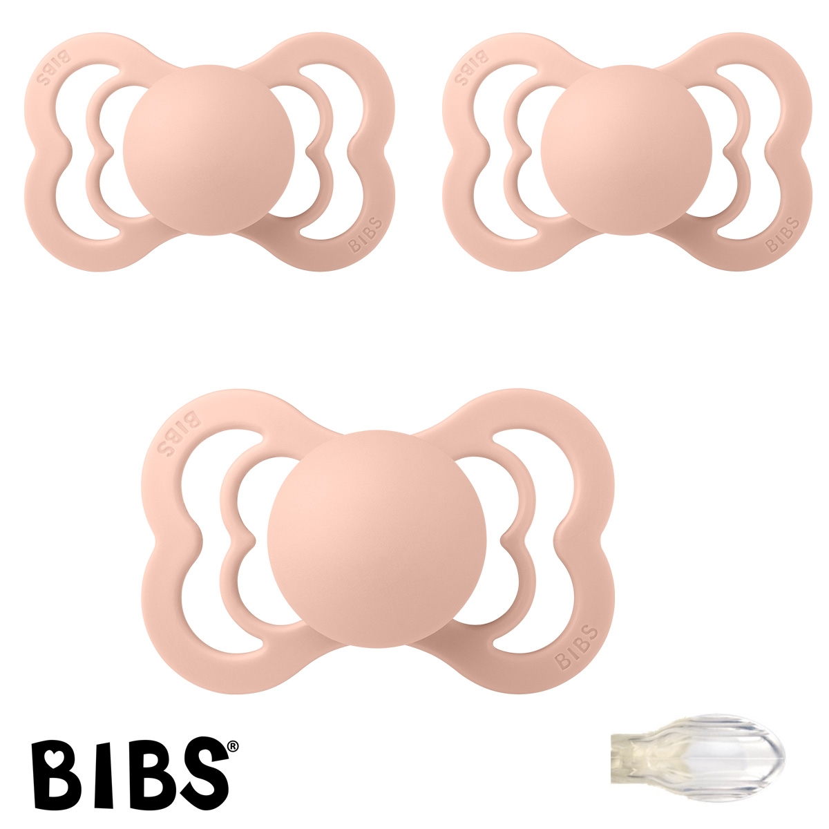 BIBS Supreme, Sutter med navn (Str 2/ 6+ mdr.) - 3 pak, Blush (Symmetrisk Silikone)