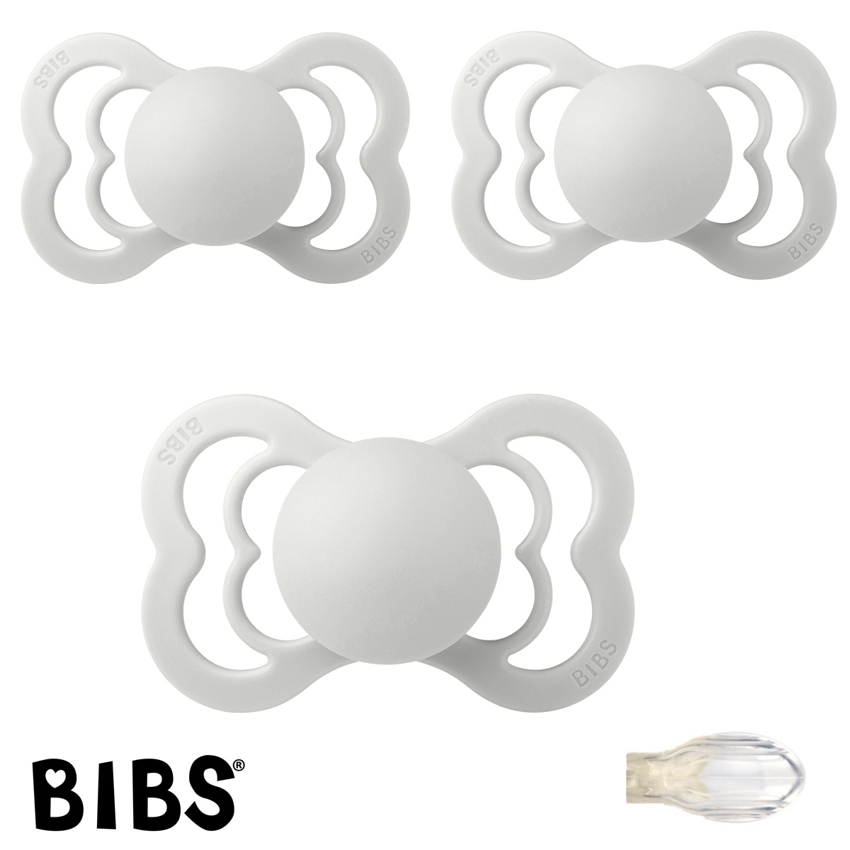 BIBS Supreme Sutter med navn str2, 3 Haze, Symmetrisk Silikone, Pakke med 3 sutter