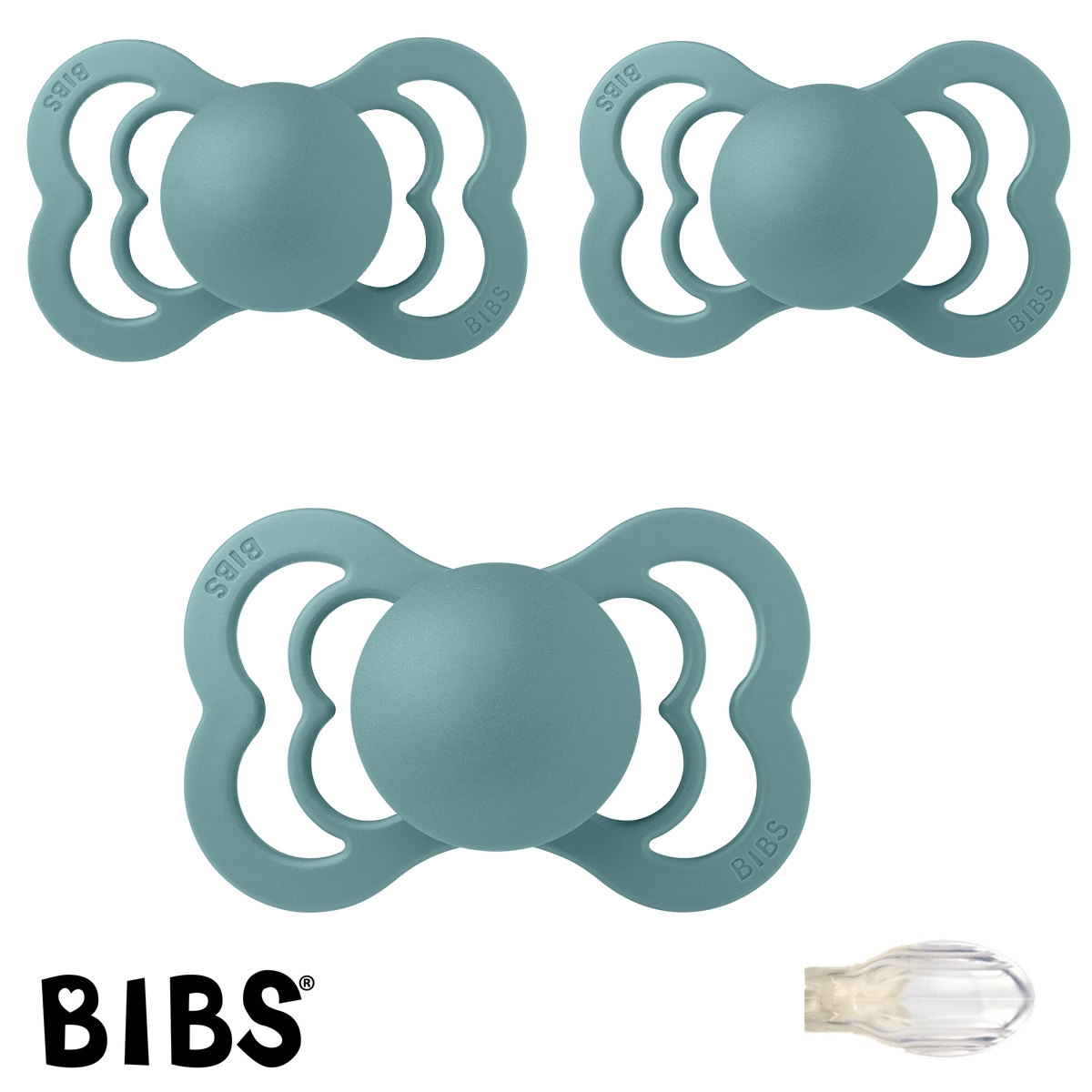 BIBS Supreme Sutter med navn str2, 3 Island Sea, Symmetrisk Silikone, Pakke med 3 sutter