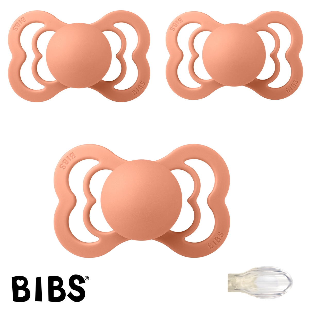 BIBS Supreme Sutter med navn str2, 3 Peach, Symmetrisk Silikone, Pakke med 3 sutter
