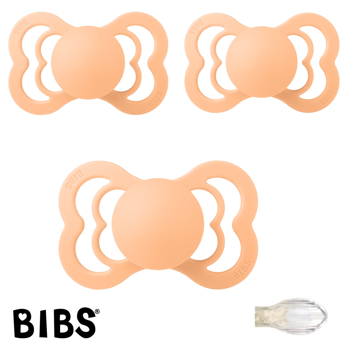 BIBS Supreme Sutter med navn str2, 3 Peach Sunset, Symmetrisk Silikone, Pakke med 3 sutter