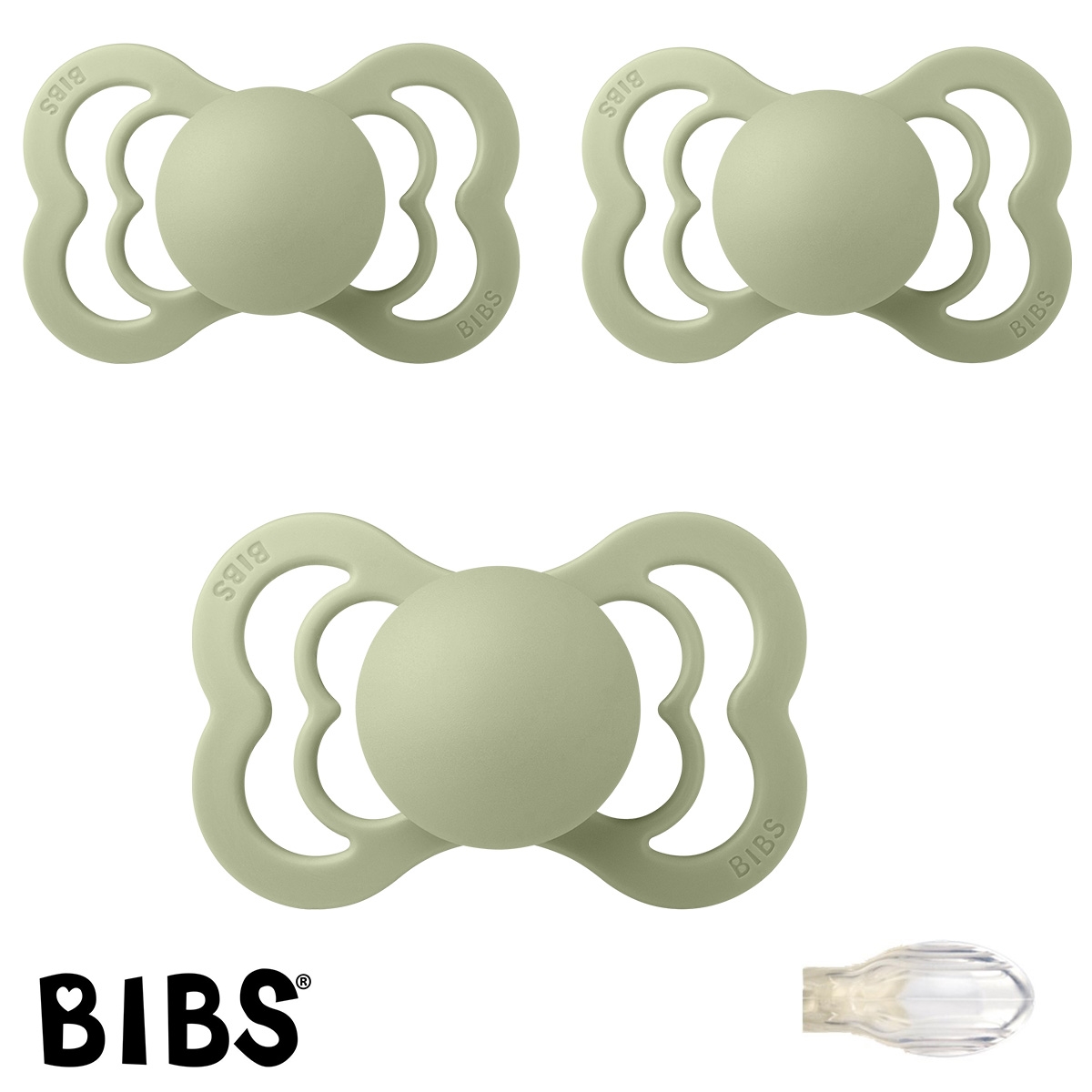 BIBS Supreme Sutter med navn str2, 3 Sage, Symmetrisk Silikone, Pakke med 3 sutter
