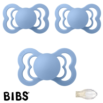 BIBS Supreme, Sutter med navn (Str 2/ 6+ mdr.) - 3 pak, Sky Blue (Symmetrisk Silikone)