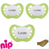 Nip sutter med navn (Perlende Grøn) Anatomiske Latex fra 5 md. Pakke med 3 stk. sutter