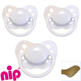 Nip sutter-med-navn (Hvid) Anatomiske Latex str. 0-6 md. Pakke med 3 stk. sutter