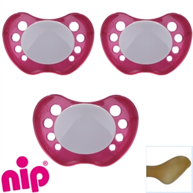 Nip sutter med navn (Perlende Magenta) Anatomiske Latex fra 5 md. Pakke med 3 stk. sutter