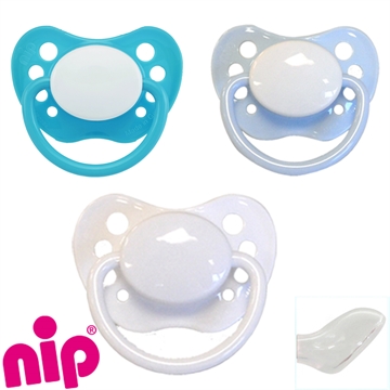 Nip sutter med navn (Hvid, Turkis/Blå og Lyseblå) Anatomiske Silikone fra 5 md. Pakke med 3 stk. sutter