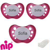 Nip sutter-med-navn (Perlende Magenta) Anatomiske Silikone 0-6 md. Pakke med 3 stk. sutter