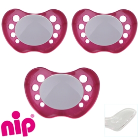 Nip sutter med navn (Perlende Magenta) Anatomiske Silikone fra 5 md. Pakke med 3 stk. sutter