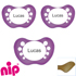 Nip sutter med navn (Pearly Purple) Anatomiske Latex fra 5 md. Pakke med 3 stk. sutter