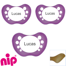 Nip sutter med navn (Pearly Purple) Anatomiske Latex fra 5 md. Pakke med 3 stk. sutter